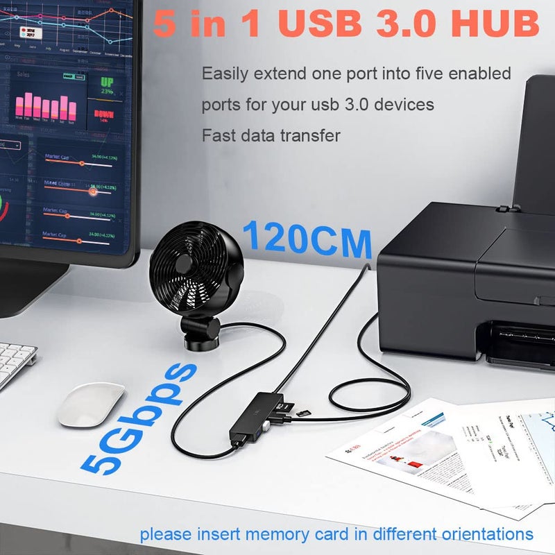 TSUPY USB Hub 3.0 Splitter, TSUPY USB 3.0 Hub Multi USB Adapter Port Expander with 4ft Cable, SD/TF Card Reader & 3 USB 3.0 Ports Compatible for PC, Laptops, Surface Pro, MacBook, iMac Pro - Image 2